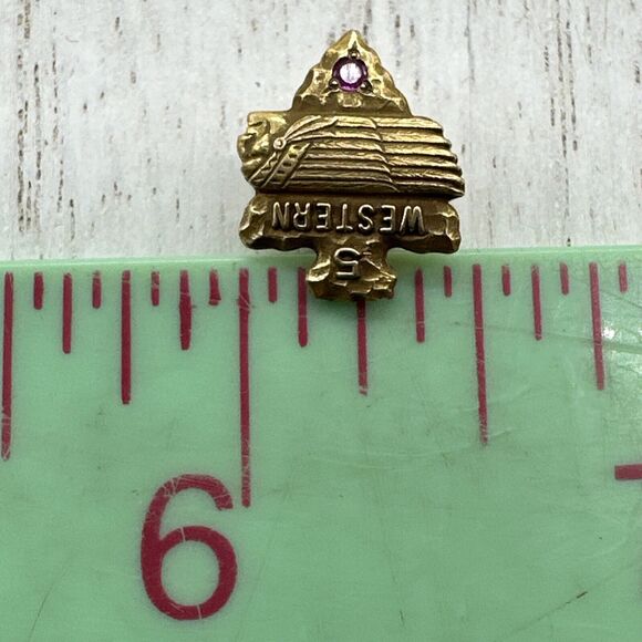 1940s WESTERN AIRLINES 10K Gold 5 Year Service Lapel Pin Ruby Indian Chief 3D - Picture 8 of 9